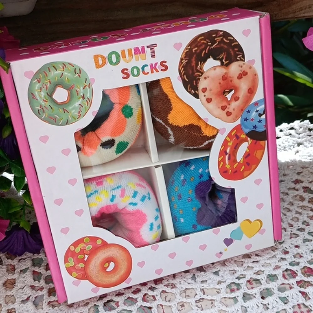 🆕️LAST BOX🍩DONUT NOVELTY COLORFUL UNIQUE SOCKS/ SET OF 4 IN BAKERY BOX